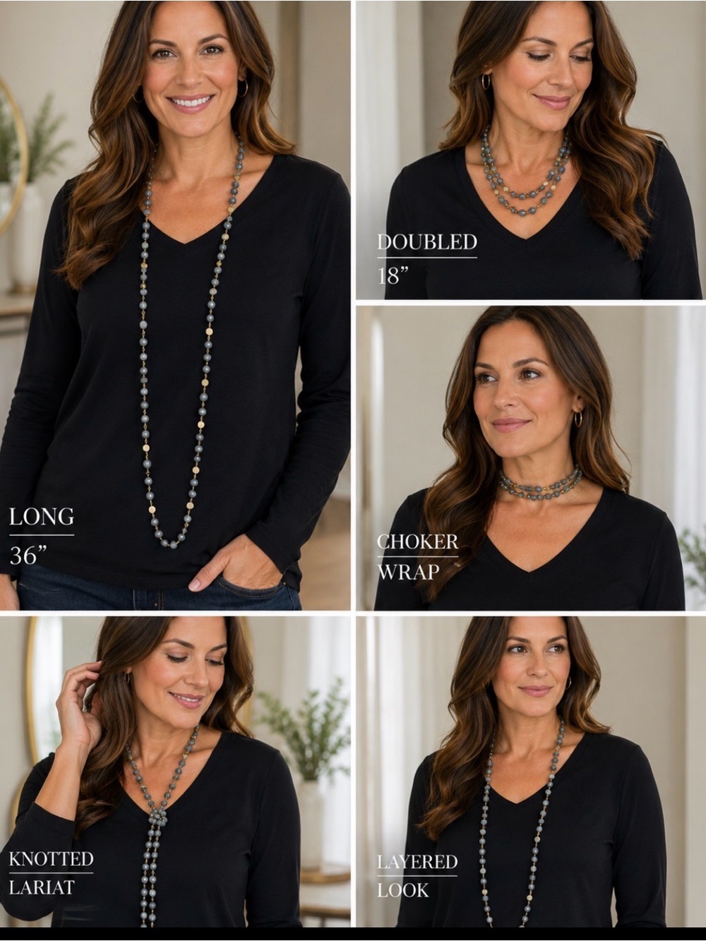 Premier Designs 36” Beaded Necklace – smoky Gray & Gold Tone - Picture 4 of 4